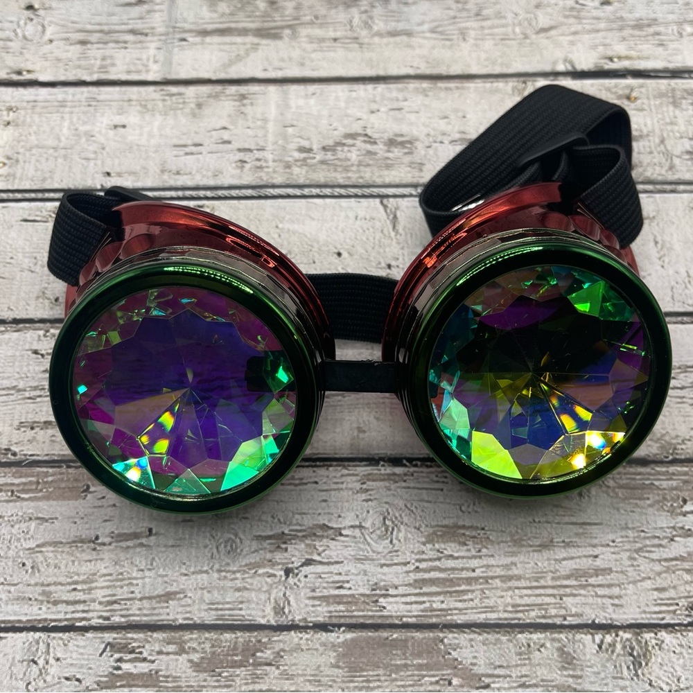 Steampunk Kaleidoscope Goggles Retro Rave Rainbow Crystal Lens Glasses Cosplay